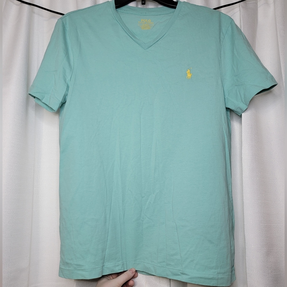 Blueish green Polo Ralph Lauren shirt with yellow accent